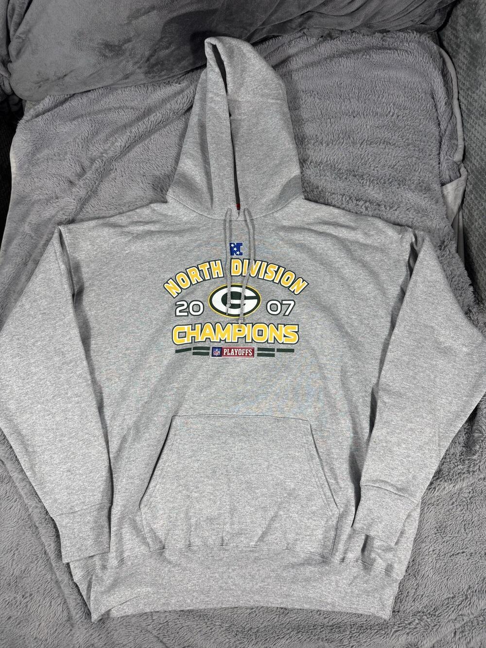 Green Bay Packers Hoodie Mens XL Gray NFL Football 2007 Division Champs